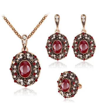 Vintage Očarujúce Šperky Sady Červený Drahokam, Svadobný Náhrdelník Náušnice Prsteň Pre Ženy, Módne Doplnky, Šperky